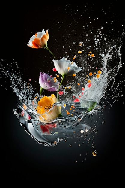 Flowers splash beautiful postcard or place for a subject Generative AI