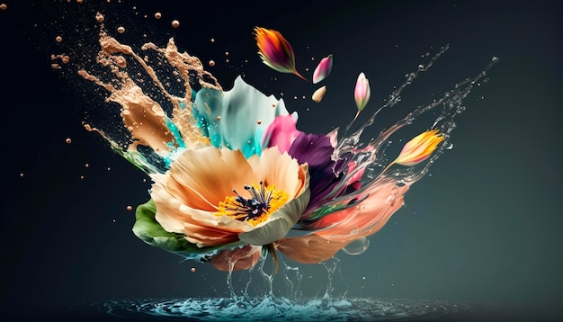 Flowers splash beautiful postcard or place for a subject Generative AI