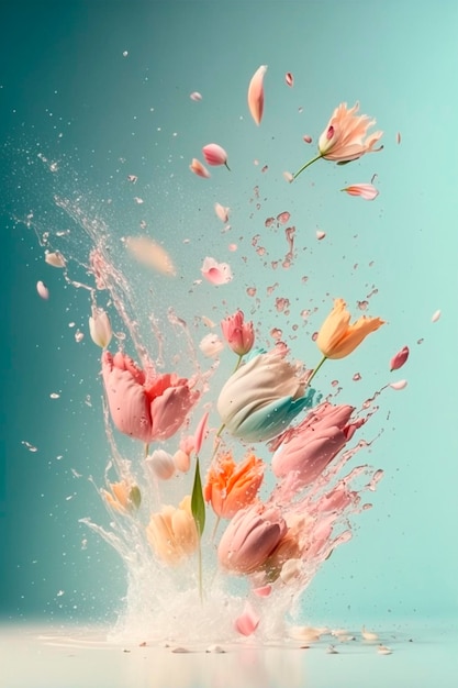 Flowers splash beautiful postcard or place for a subject Generative AI