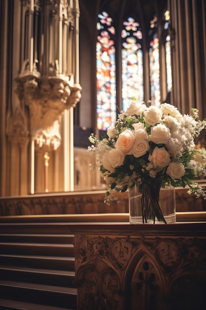 A flowers stand in the church