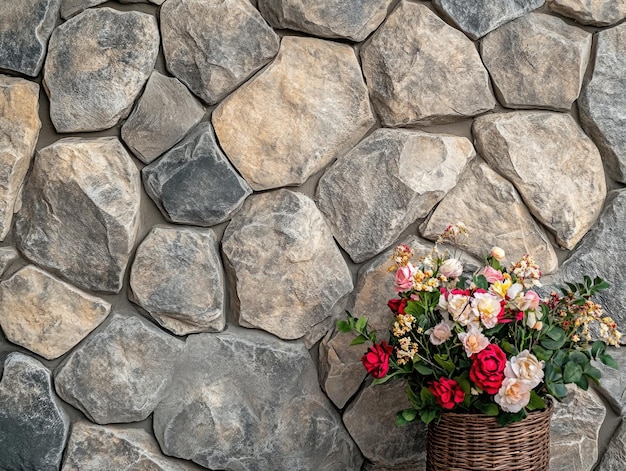 Photo flowers on stone wall