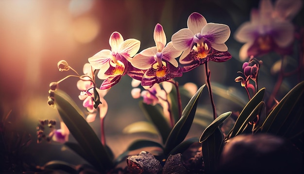 Flowers in the sunlight with the sun shining on them