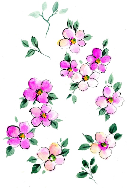 Flowers swaying in the wind, the leaves and flowers art design .