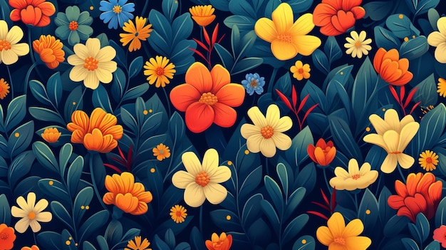 flowers that are blue and orange with yellow and orange