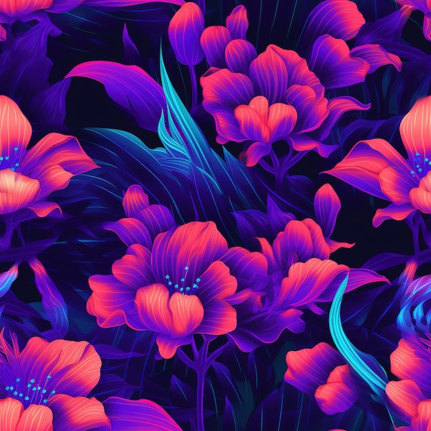 flowers tropic pattern in neon colors