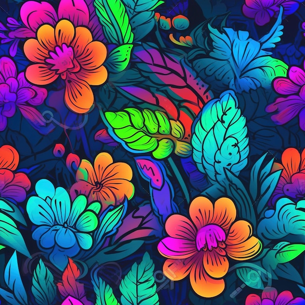 flowers tropic pattern in neon colors