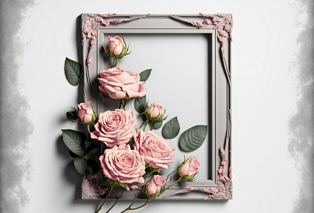 Flowers valentine day composition frame made of pink creative digital illustration painting