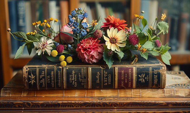 Flowers in a vintage book literary beauty transparent background PNG PSD