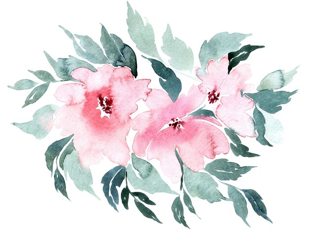 Flowers watercolor illustration isolated on white background