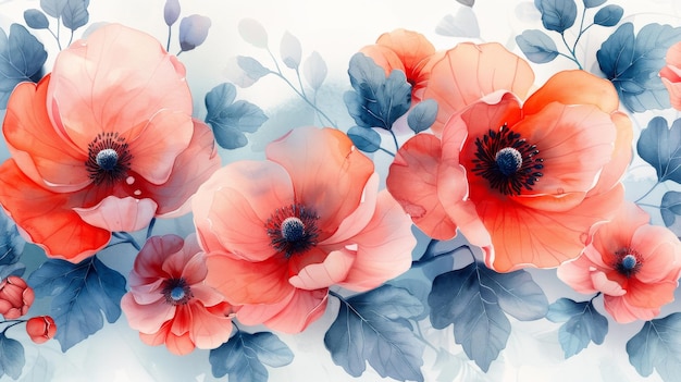 Flowers in watercolor Seamless pattern