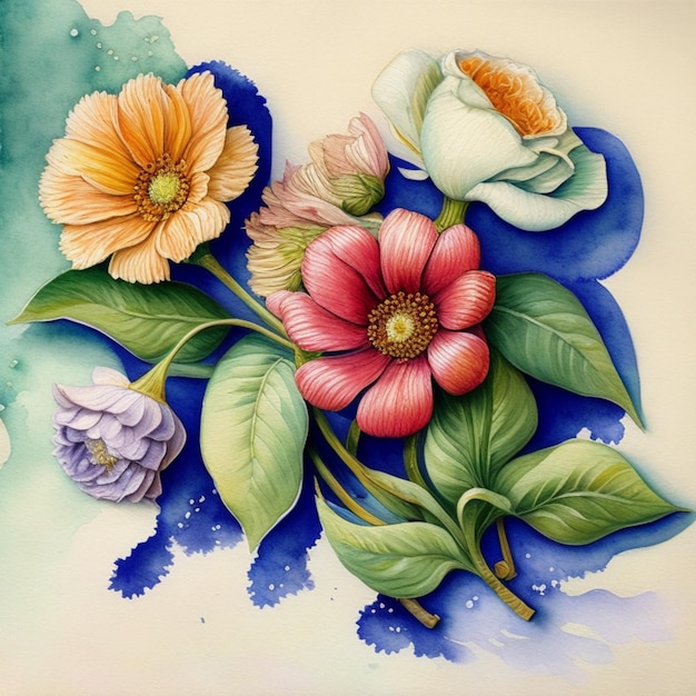 flowers in a watercolor style drawn on a textured background in pastel colors