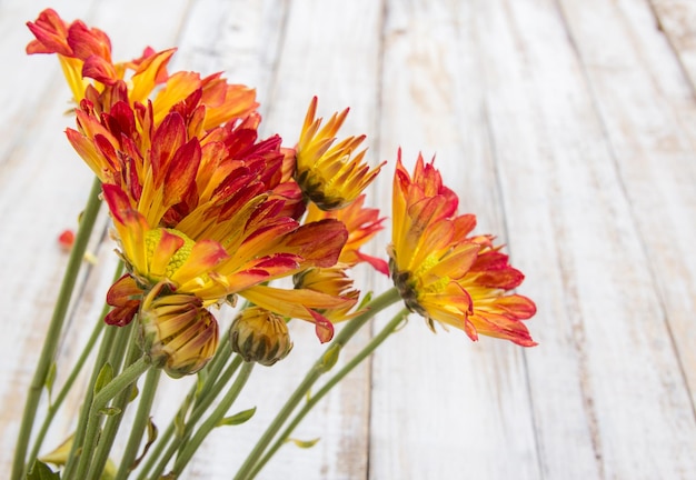 Flowers on white wood table