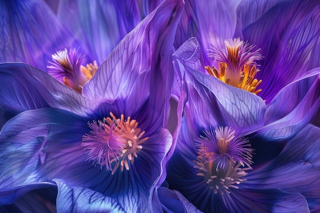 Flowers of the windflower or pulsatilla patens First spring blooming flower