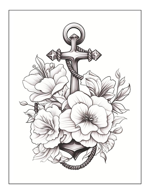 Photo flowers with anchor coloring pages