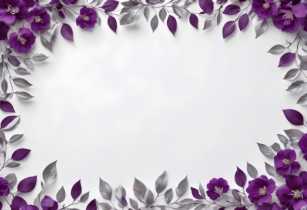 Flowers with leaves forming a border around a blank white background