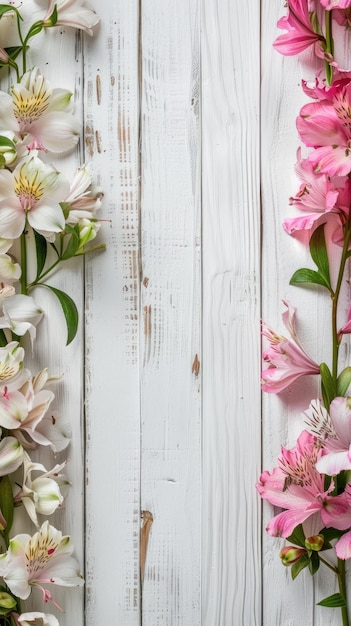 Flowers on the wooden board with a blank background pattern