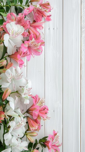 Flowers on the wooden board with a blank background pattern