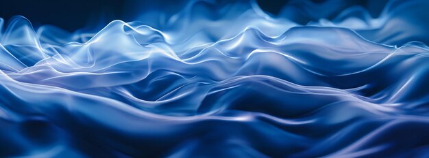 Photo flowing blue fabric waves creating a serene abstract design