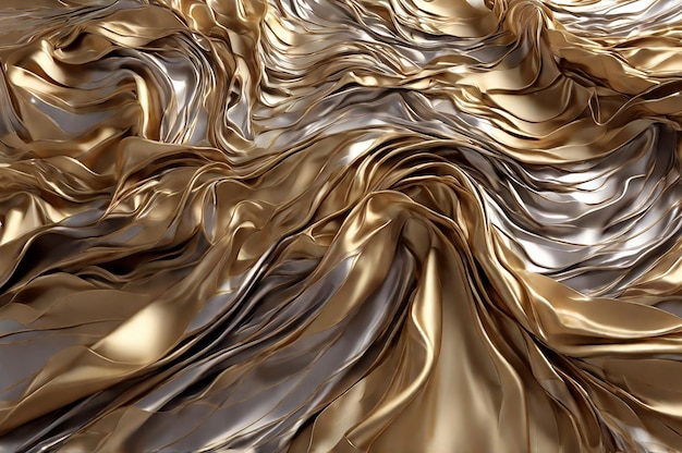 Photo flowing cloth of gold brown and silver poster banner and wallpaper background design