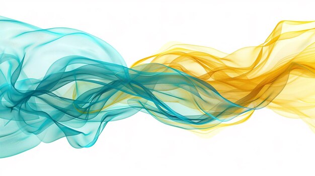 Flowing cyan and yellow gradient waves conveying technological vitality isolated on a solid white background