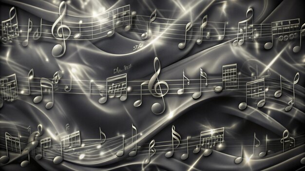 Photo a flowing design featuring musical notes on a silky background