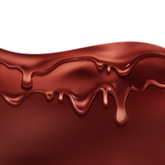 Flowing liquid chocolate on white as background