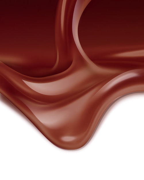 Flowing liquid chocolate on white background