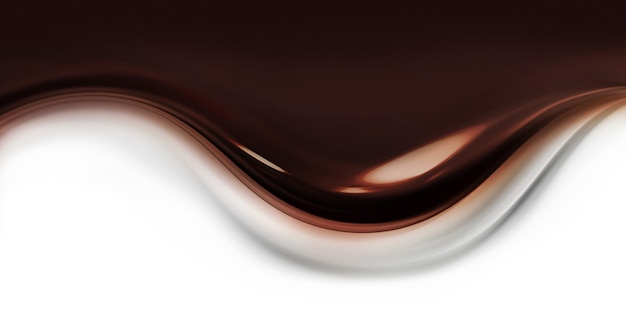 Flowing liquid chocolate on white background