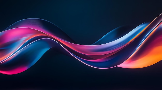 Flowing Metallic glass Waves in Neon Blue and Pink on Dark Background Abstract Design Concept