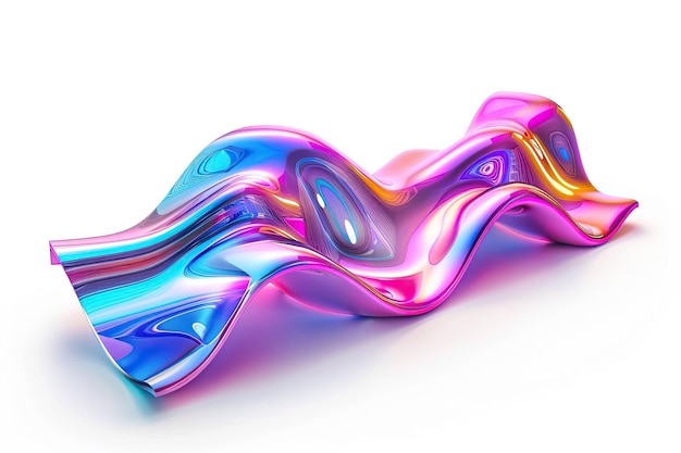 Flowing Neon 3D Shape with Holographic Metal Finish