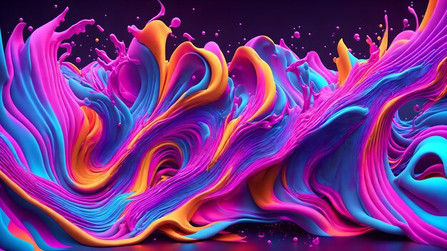 Flowing splashes of vibrant neon colors background 3d wallpaper