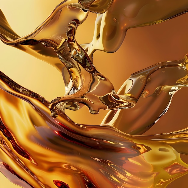 Flowing streams of viscous triglycerides in dynamic abstract shapes with a warm color palette