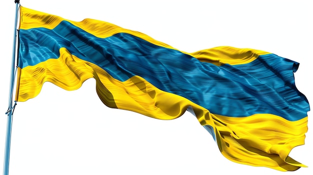 A flowing Ukrainian flag on a white background representing the countrys national pride and resilience