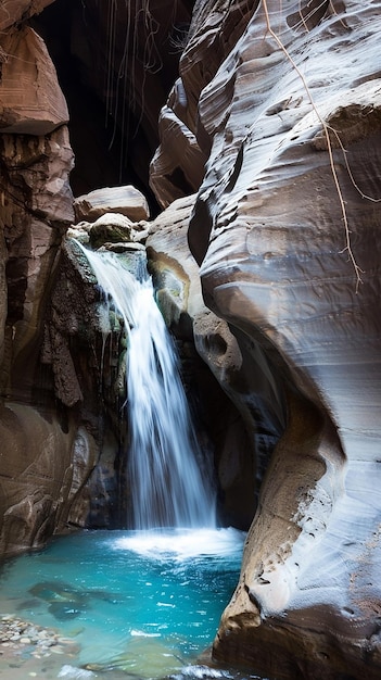 flowing water fall on cascade