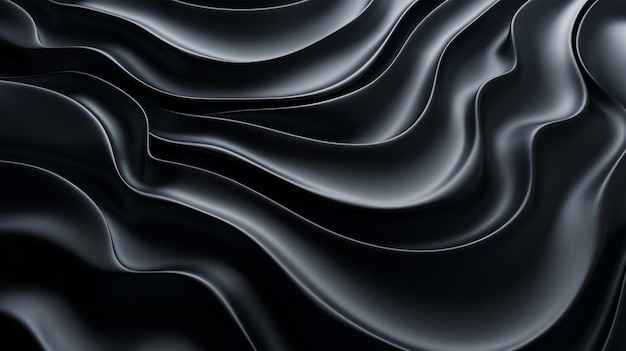 Flowing Waves of Black Satin Fabric Texture Background