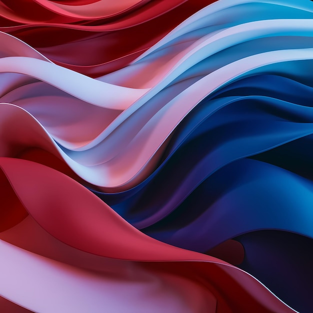 Flowing Wavy Lines in Shades of Red White Blue Mimicking Flag Movement