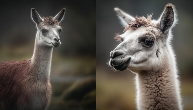 Fluffy alpaca portrait cute mammal looking at camera generated by AI