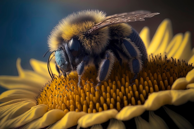 Fluffy bee on sunflower Generated by AI