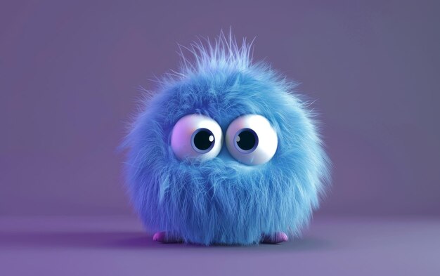 Photo fluffy blue creature with big eyes