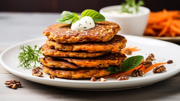 Fluffy Carrot Oat Pancakes on a Plate