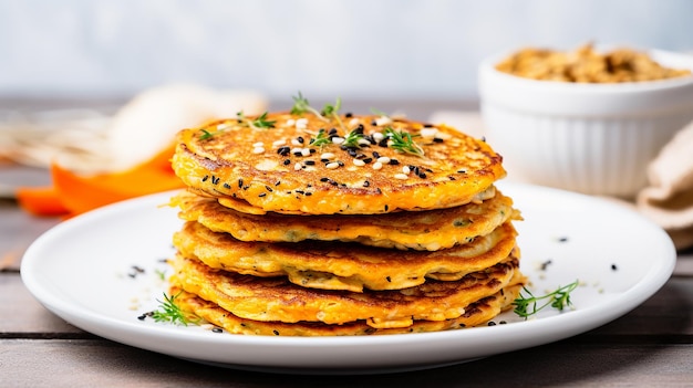 Fluffy Carrot Oat Pancakes on a Plate