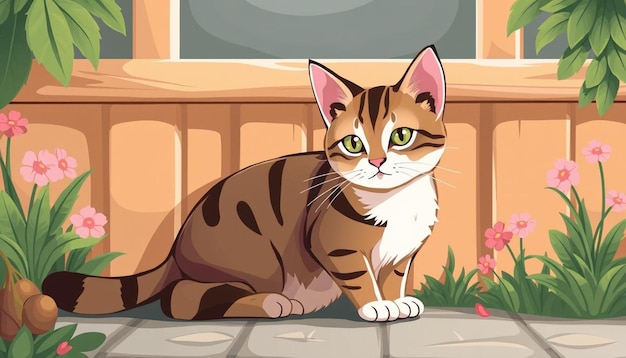 Photo fluffy cat in a charming cartoonish style