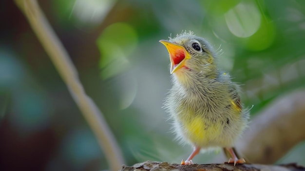 Fluffy Chick Stretching Its Beak to Sing