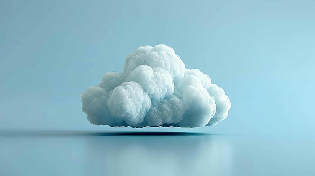 A fluffy cloud floating in a minimalist blue background symbolizing simplicity tranquility and cloud computing concepts