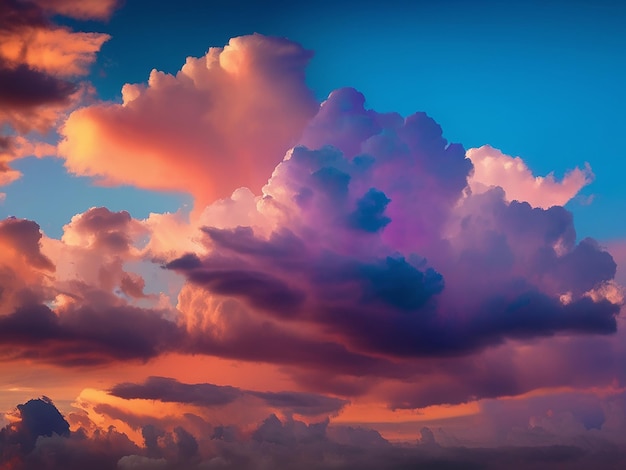 Fluffy clouds paint the sky with vibrant colors at sunset