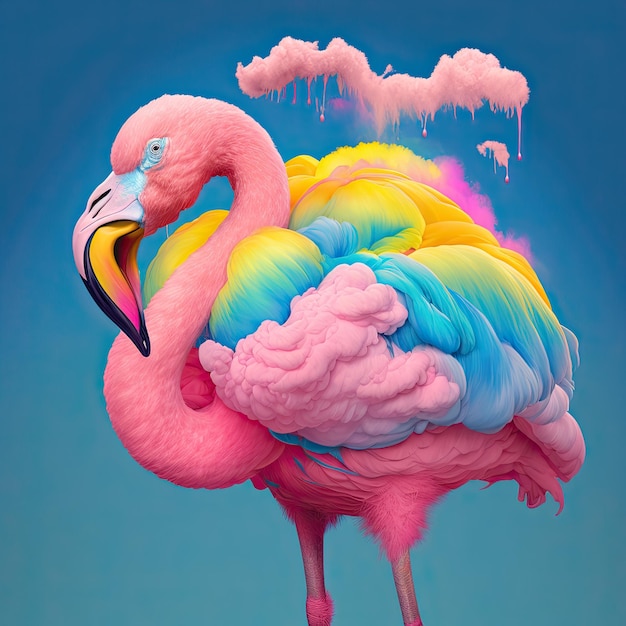 Fluffy colorful flamingo Imaginative image to use for decoration or advertisement Generative AI