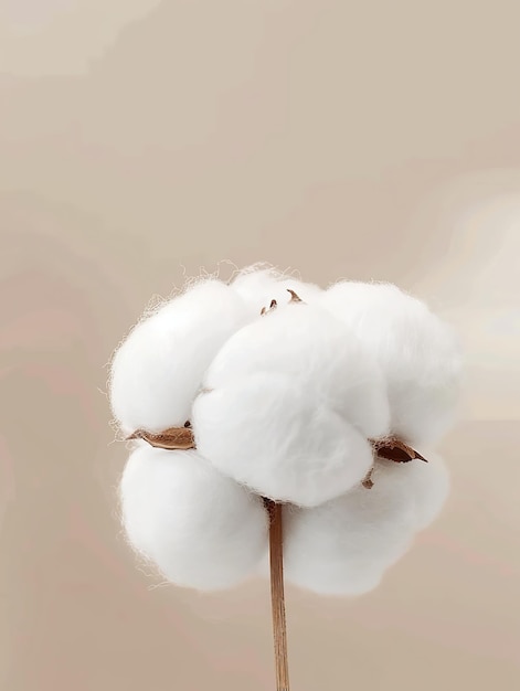 A fluffy cotton ball soft and white with a smooth texture on an isolated background of neutral tones