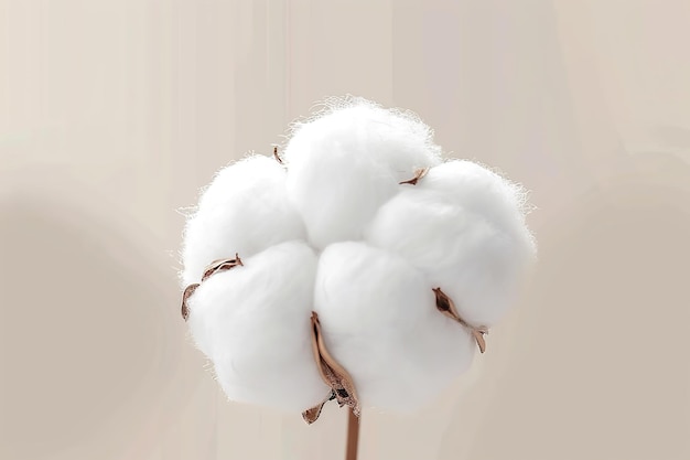 A fluffy cotton ball soft and white with a smooth texture on an isolated background of neutral tones