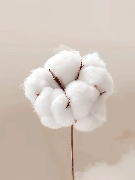 A fluffy cotton ball soft and white with a smooth texture on an isolated background of neutral tones