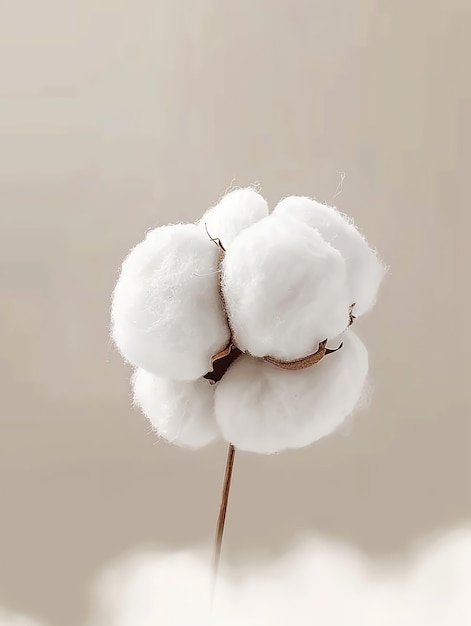 A fluffy cotton ball soft and white with a smooth texture on an isolated background of neutral tones